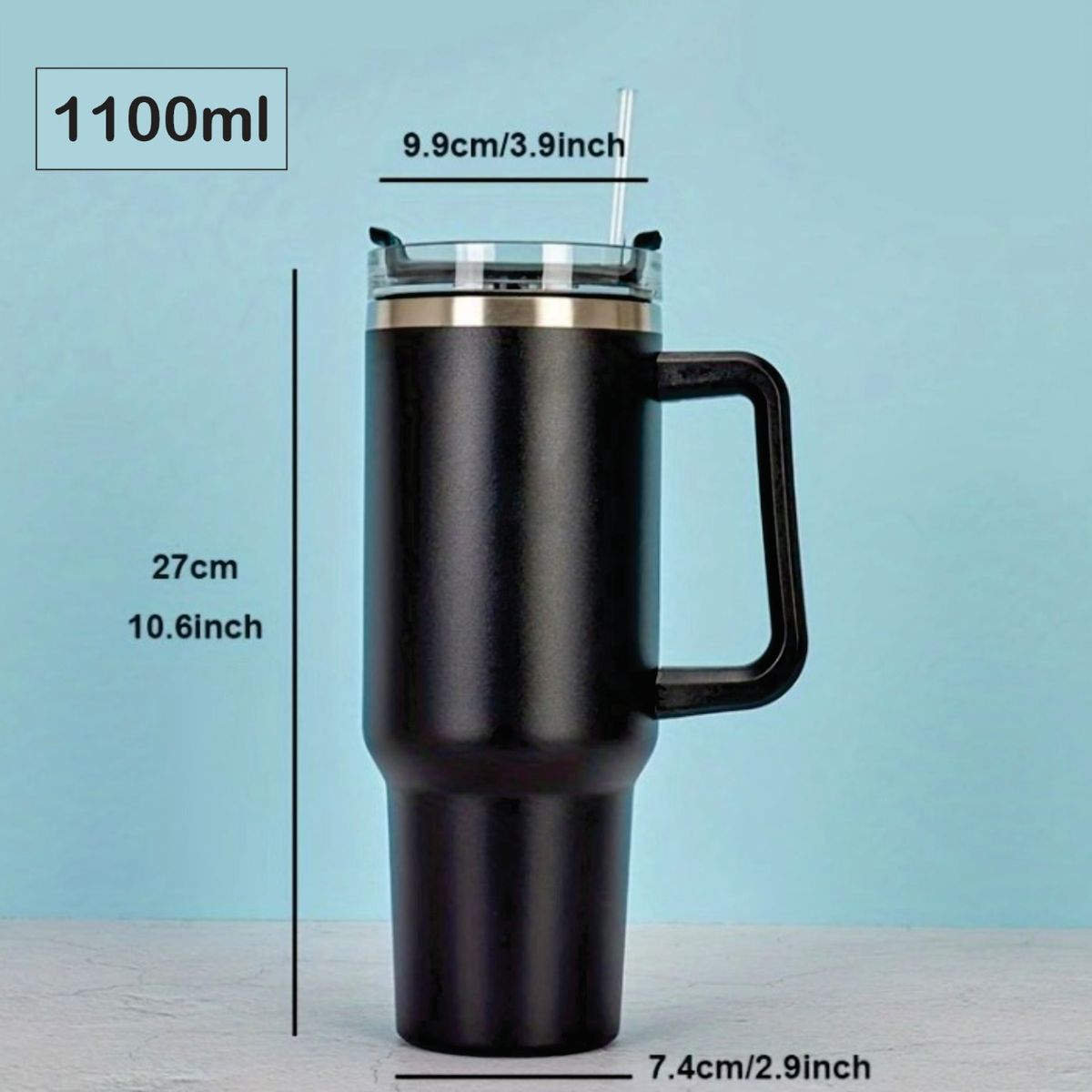 GENERICO - VASO TERMO GIGANTE PARA CARRO 1.1L  - NEGRO