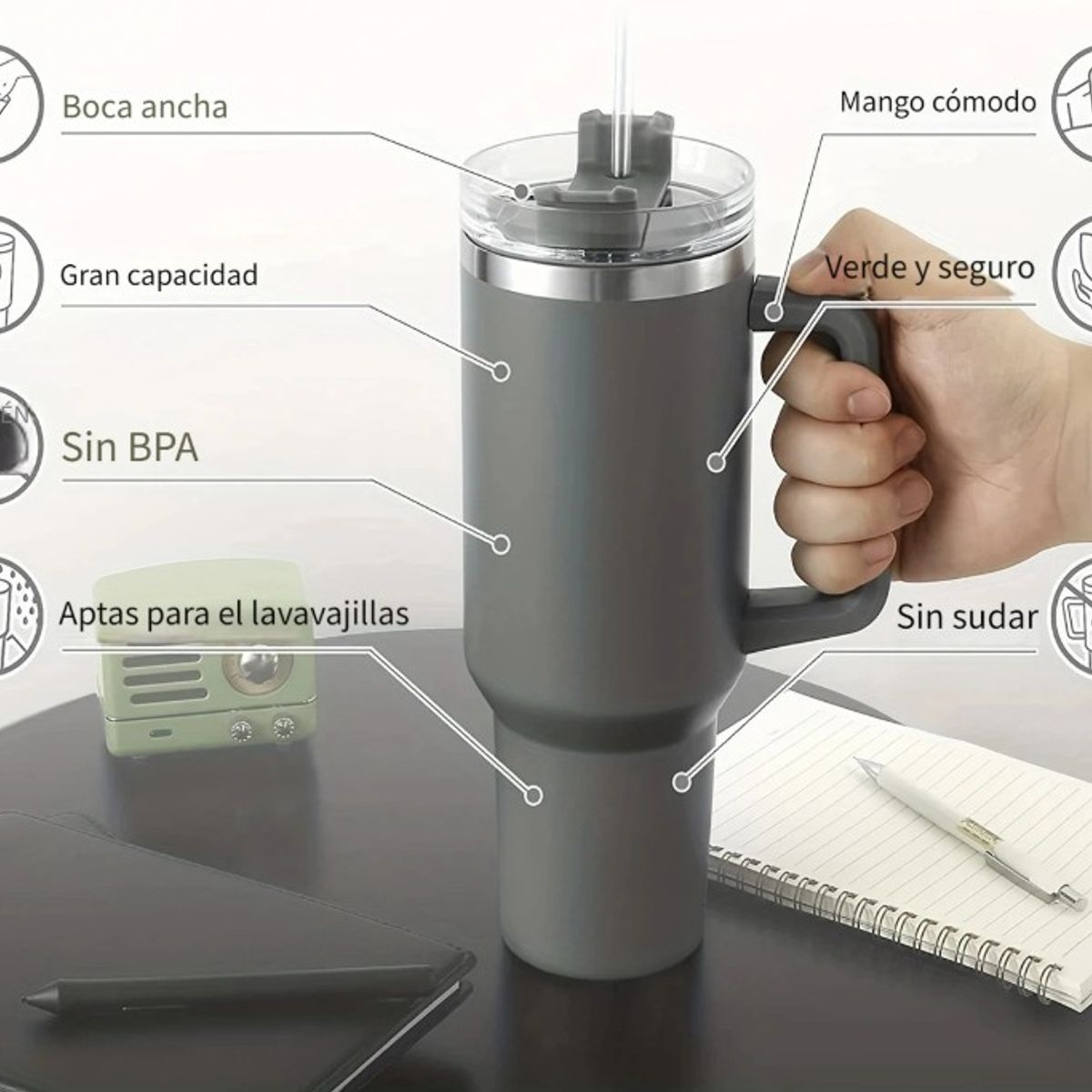 GENERICO - VASO TERMO GIGANTE PARA CARRO 1.1L  - CORAL