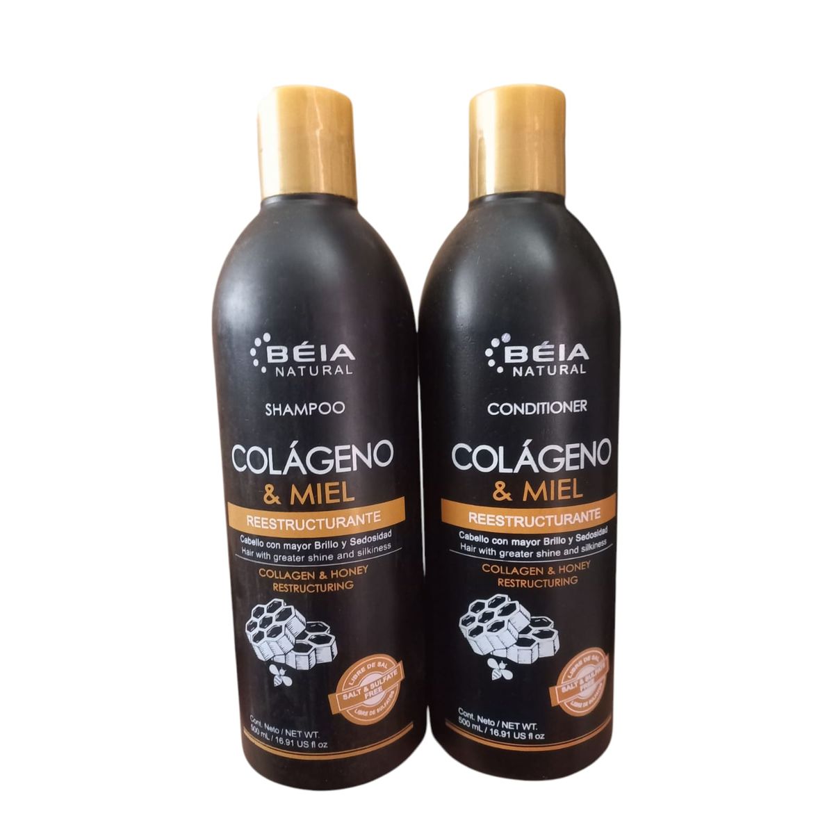 GENERICO - SHAMPOO Y ACONDICIONADOR COLÀGENO Y MIEL 500ML BEIA LIBRE DE SAL Y SULFATOS