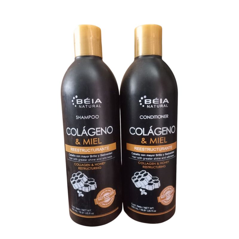 GENERICO - SHAMPOO Y ACONDICIONADOR COLÀGENO Y MIEL 500ML BEIA LIBRE DE SAL Y SULFATOS