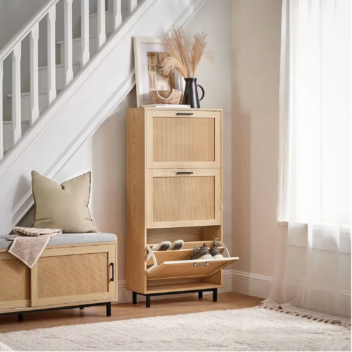 R&R MUEBLES - Zapatera Nordica Duck 3 Puertas Natural R&R MUEBLES