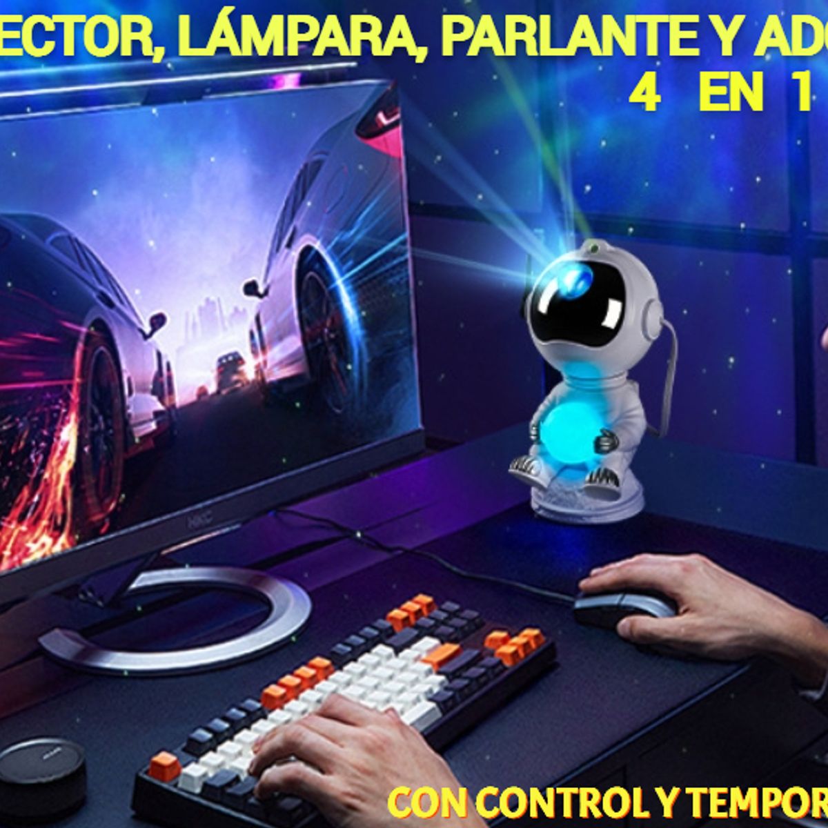 GENERICO - PARLANTE PROYECTOR LÁMPARA 4 EN 1 ESTRELLAS NEBULOSA ASTRONAUTA ADORNO
