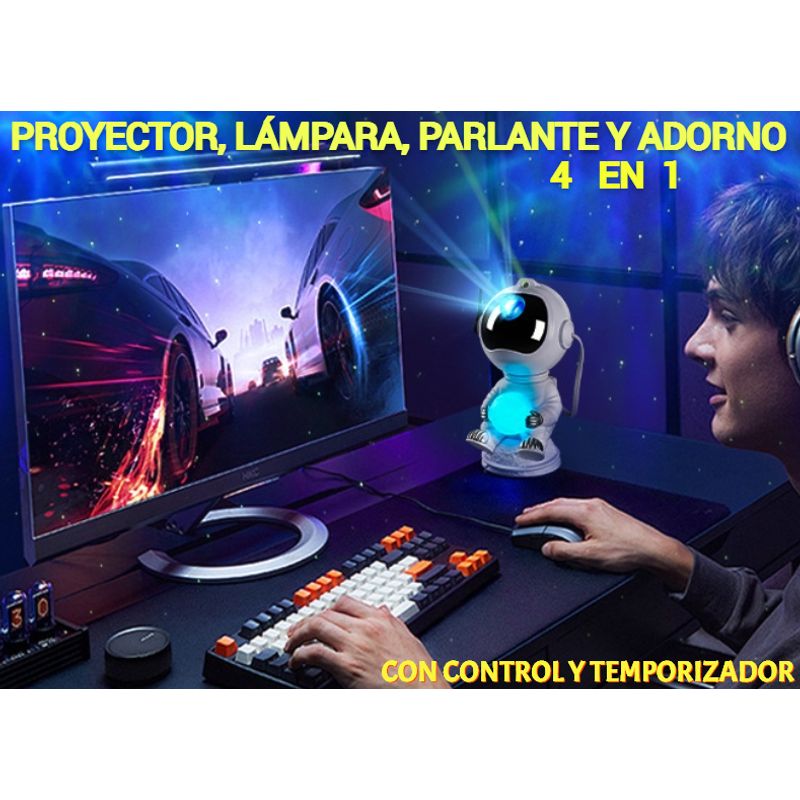 GENERICO - PARLANTE PROYECTOR LÁMPARA 4 EN 1 ESTRELLAS NEBULOSA ASTRONAUTA ADORNO