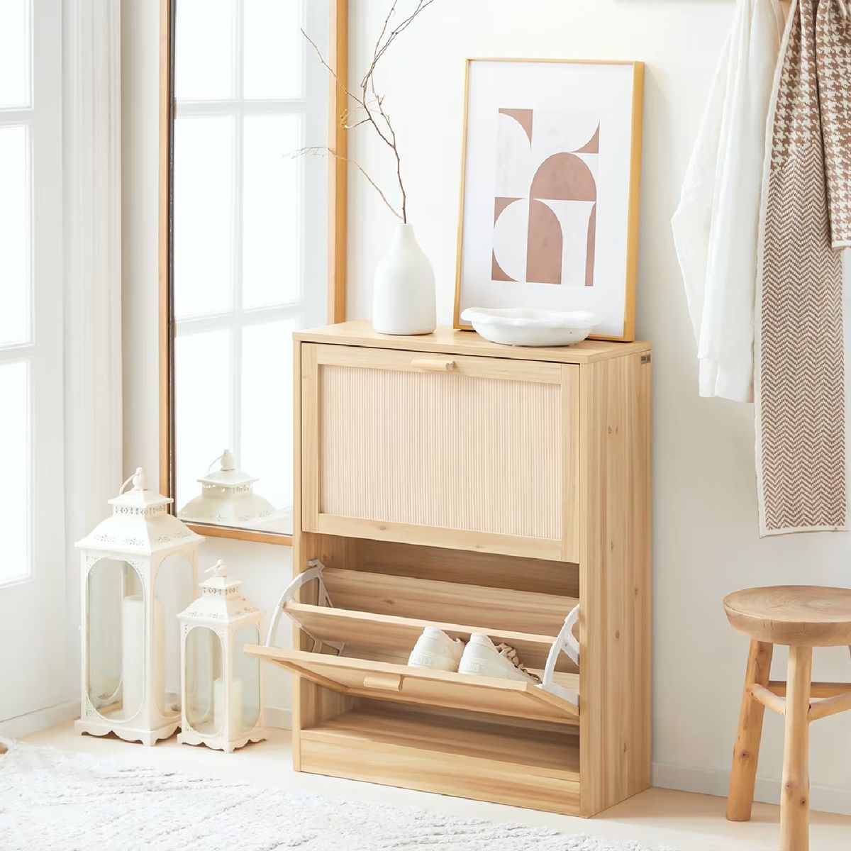 R&R MUEBLES - Zapatera Nordica Minji 2 Puertas Natural R&R MUEBLES