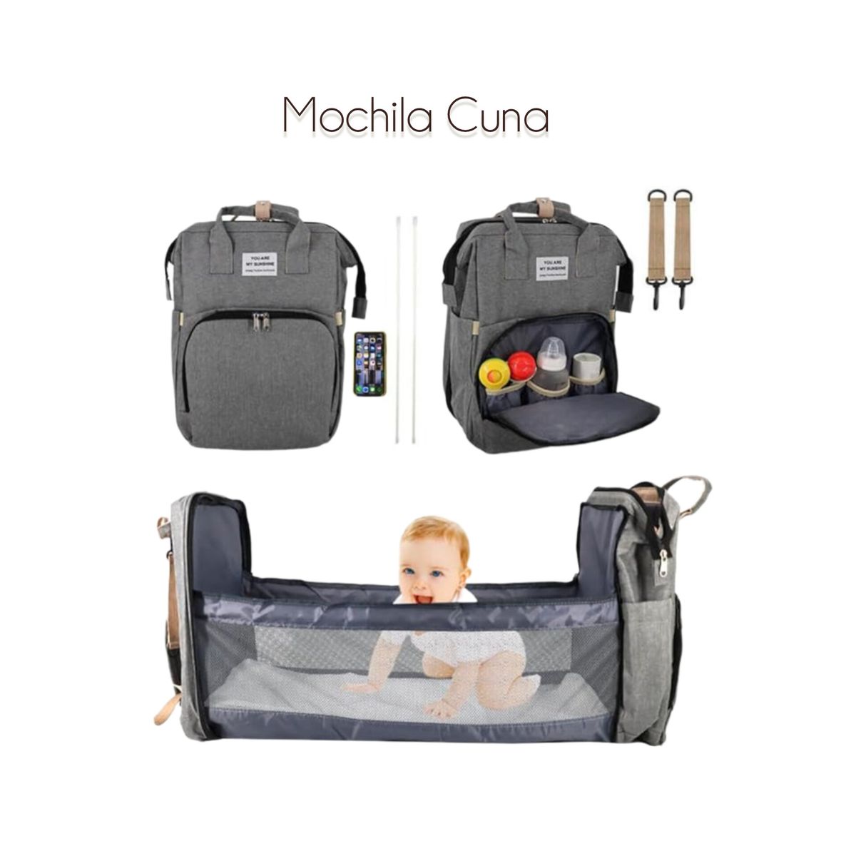 OEM - MOCHILA  PAÑALERA PARA BEBE CON CAMBIADOR 3 EN 1