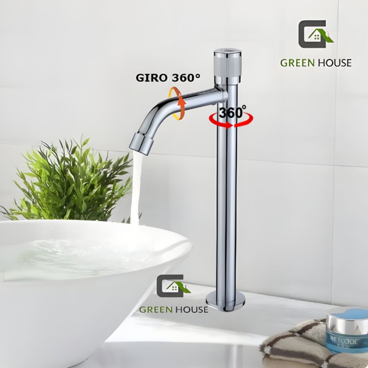 GREEN HOUSE - GRIFERIA  GIRATORIA 360° CROMADO AGUA FRIA 30CM