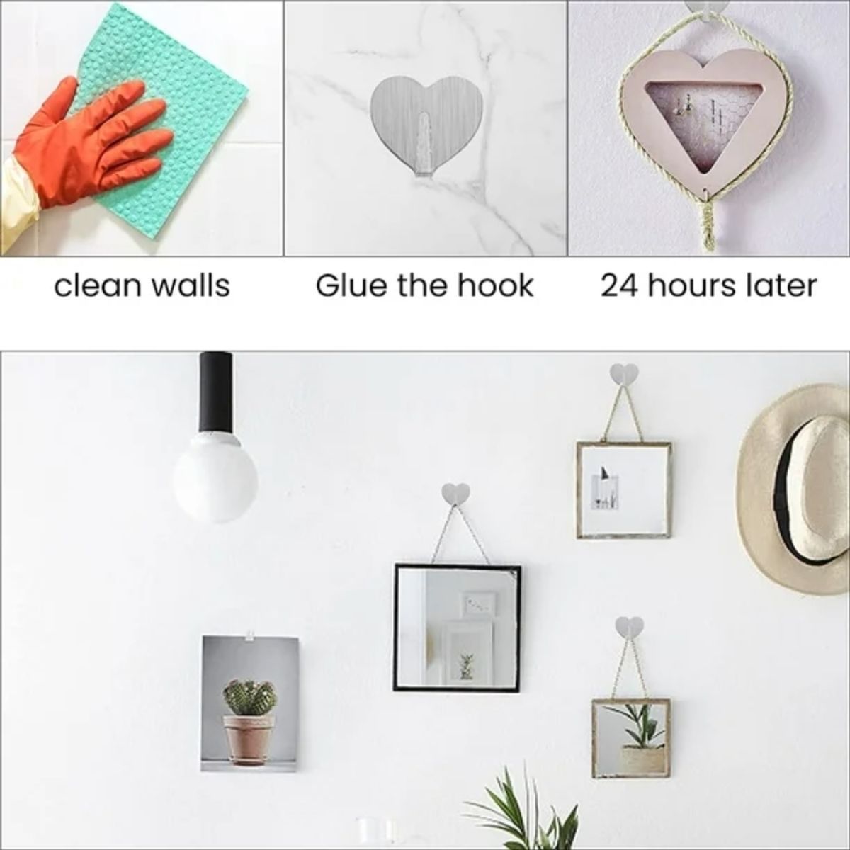 TODO FIT - Pack de 3 colgadores adhesivos decorativos con diseño de corazón – Organización práctica y estética