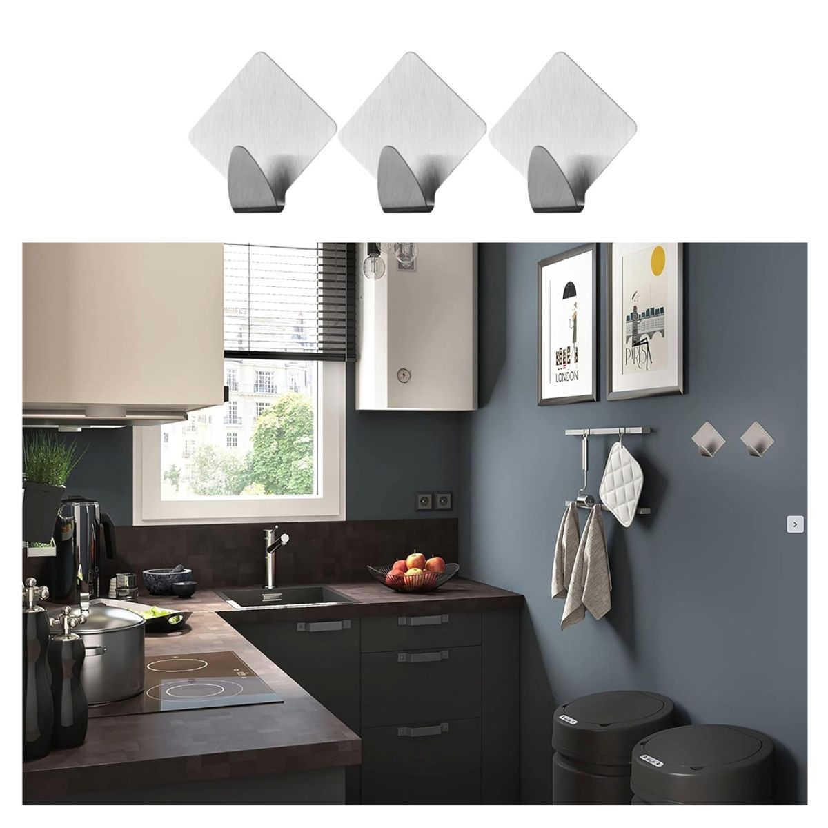 TODO FIT - Juego de 3 ganchos autoadhesivos con diseño de rombo – Organización práctica para el hogar