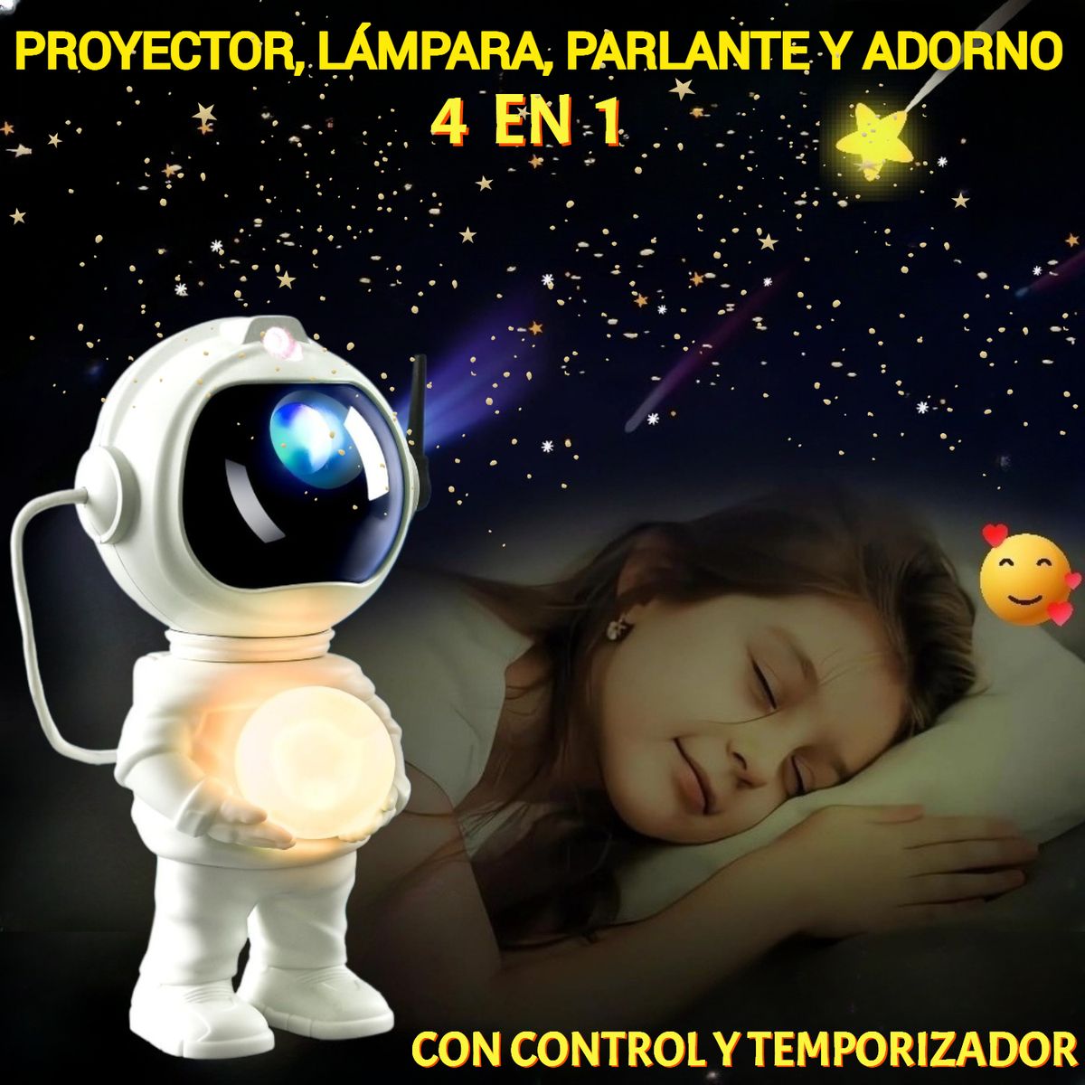 GENERICO - PARLANTE PROYECTOR LÁMPARA 4 EN 1 ESTRELLAS NEBULOSA ASTRONAUTA ADORNO