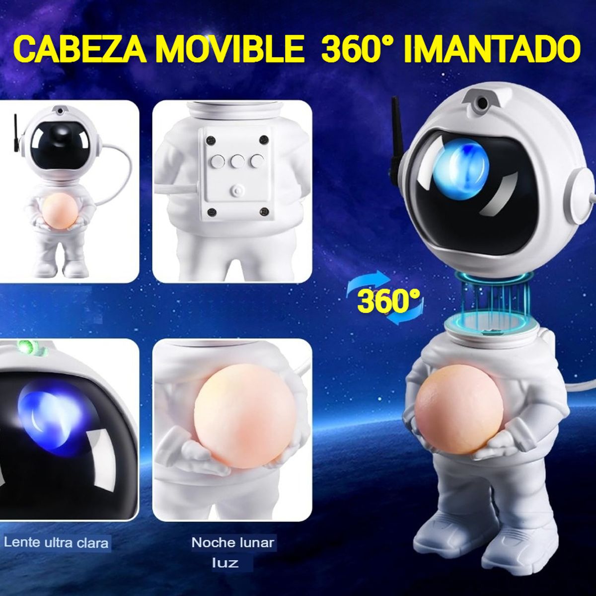 GENERICO - PARLANTE PROYECTOR LÁMPARA 4 EN 1 ESTRELLAS NEBULOSA ASTRONAUTA ADORNO