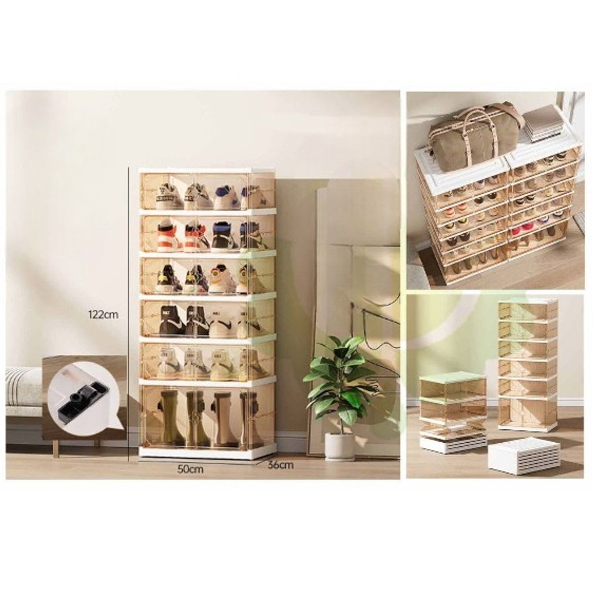 GENERICO - Organizador de Zapatos Plegable de 6 Niveles 12 Pares con Tapa