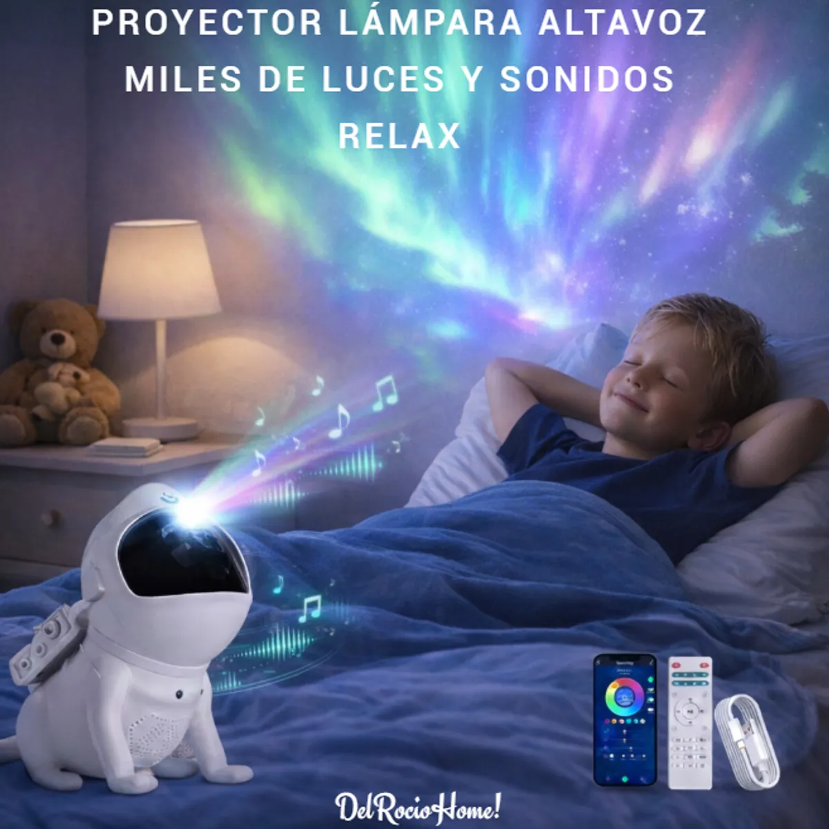 GENERICO - PROYECTOR LAMPARA LUCES BOREALES PARLANTE SONIDOS RELAJANTES ADORNO CONTROL Y TEMPORIZADOR