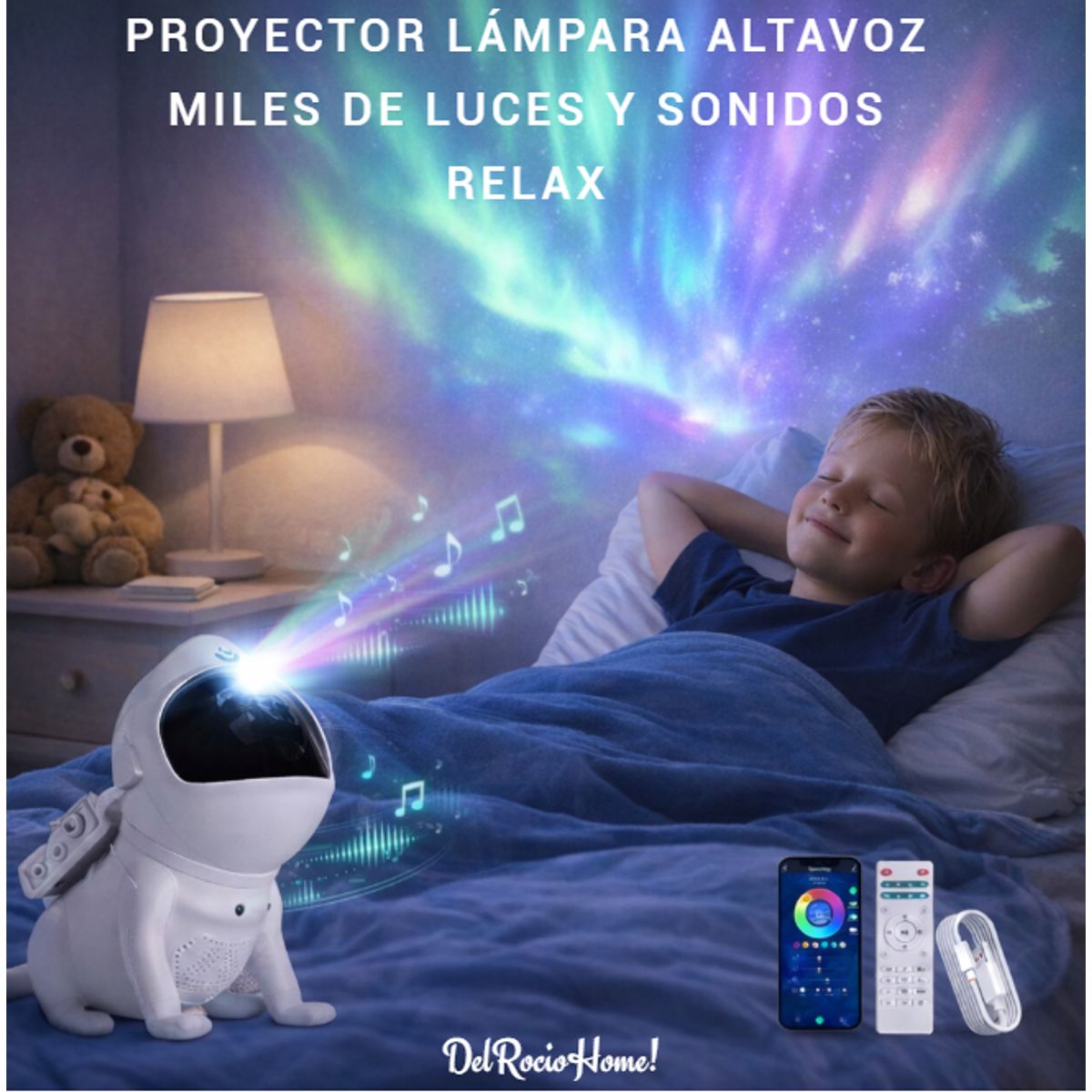 GENERICO - PROYECTOR LAMPARA LUCES BOREALES PARLANTE SONIDOS RELAJANTES ADORNO CONTROL Y TEMPORIZADOR
