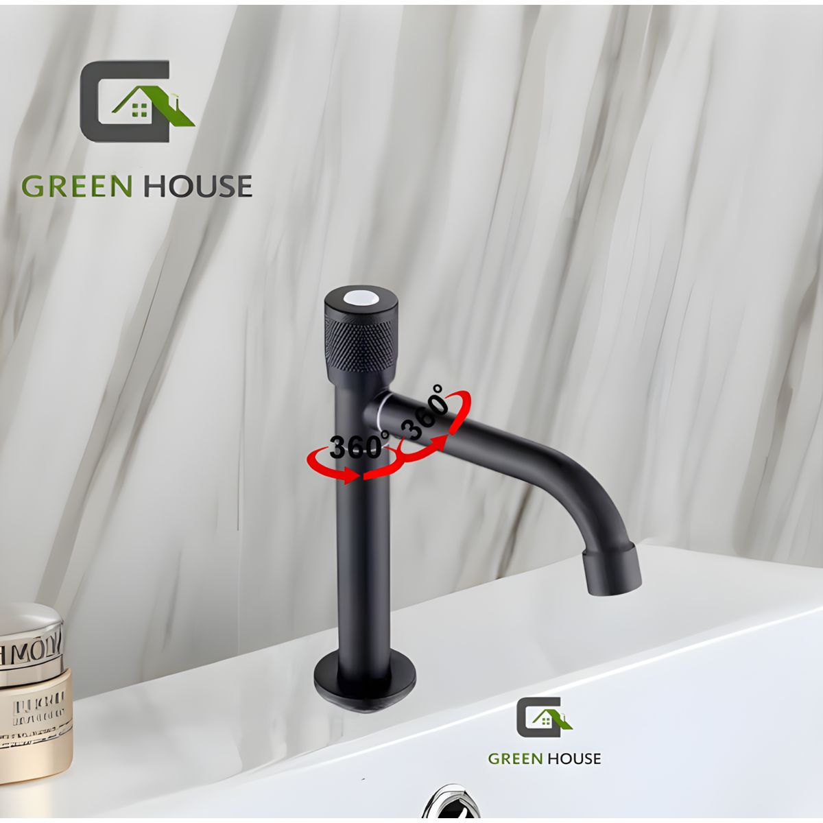 GREEN HOUSE - GRIFERIA NEGRO ACERO INOXIDABLE PESADO PICO GIRATORIO 360° DE 20CM