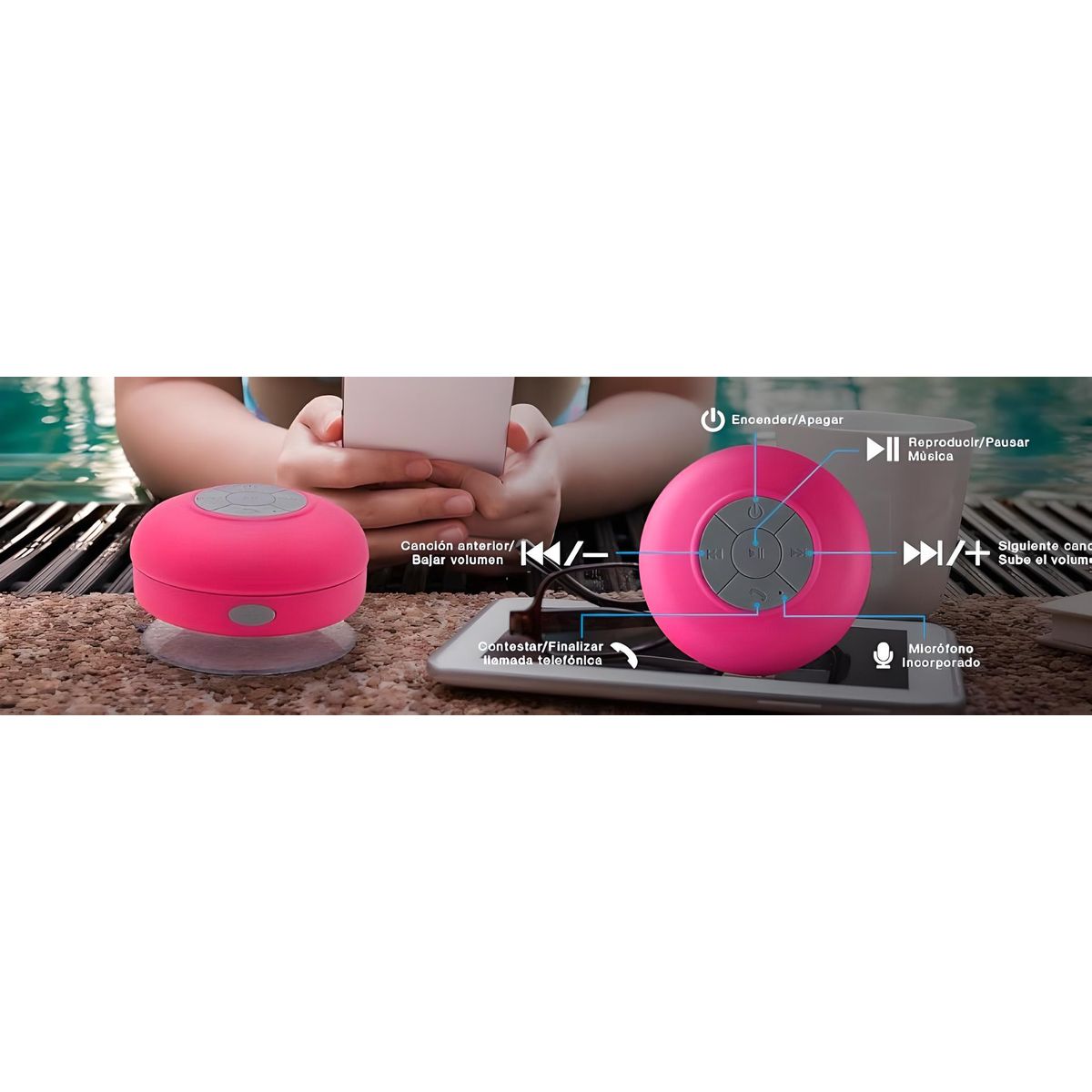 GENERICO - PARLANTE BLUETOOTH PARA DUCHA PORTÁTIL CON VENTOSA FUCSIA