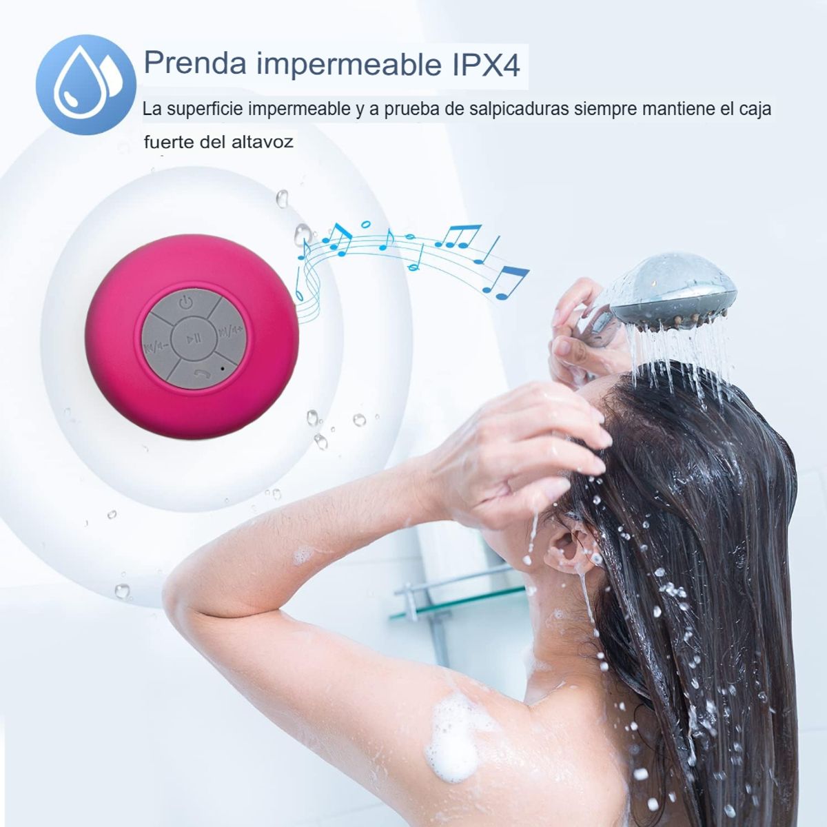 GENERICO - PARLANTE BLUETOOTH PARA DUCHA PORTÁTIL CON VENTOSA FUCSIA