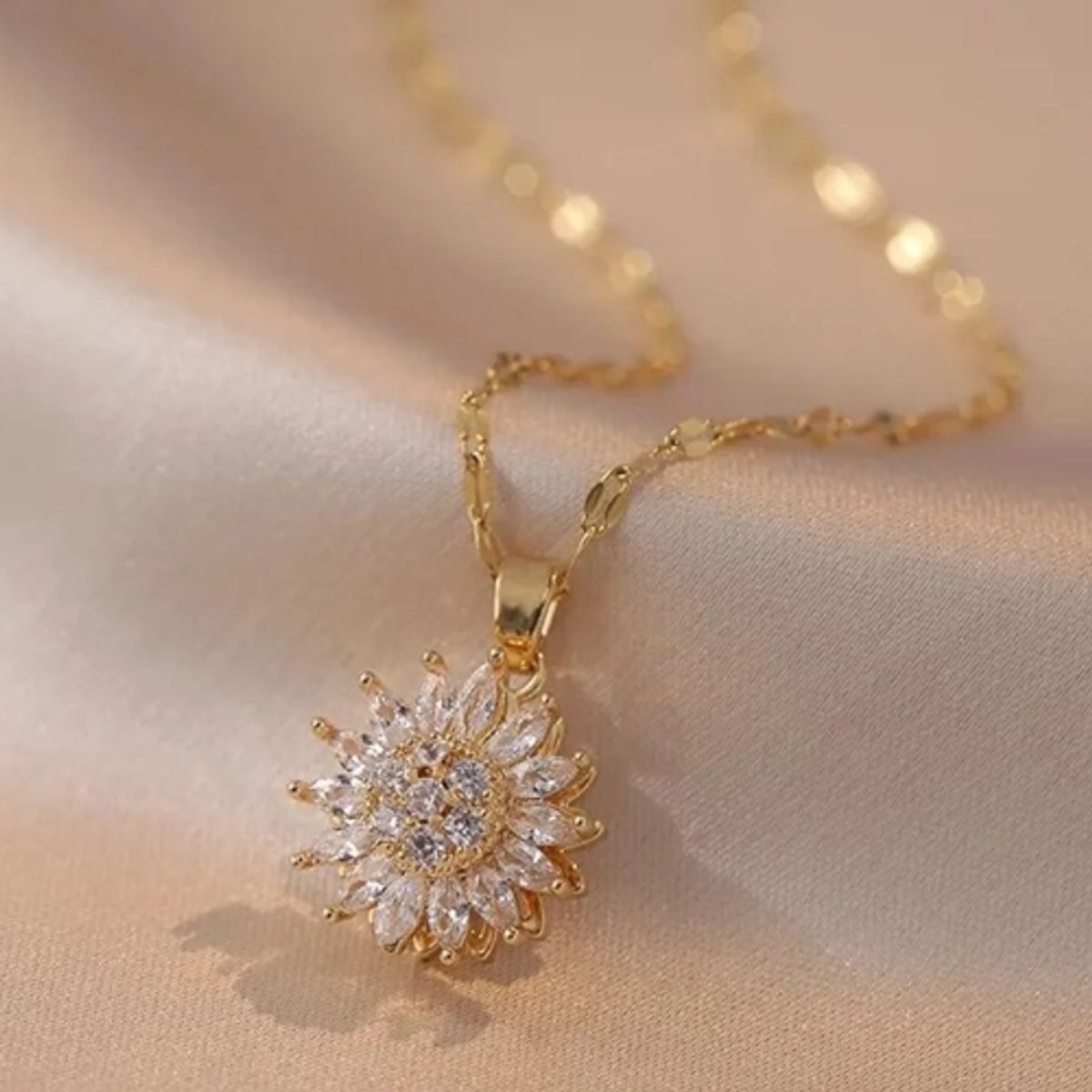 GENERICO - Collar Girasol Antiestres Giratorio Dorado Dama Regalo Especial