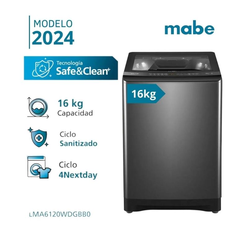 MABE - Lavadora Automática 16 Kg Diamond Gray Mabe - LMA6120WDGBB0
