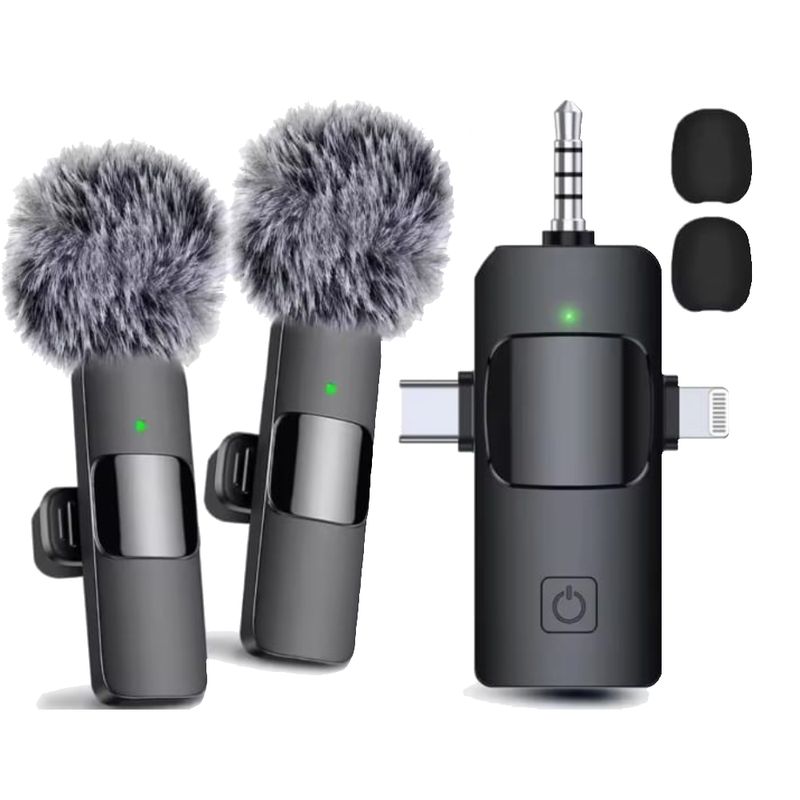 GENERICO - Micrófono Solapero Doble K15 Tipo C Lightning y Auxiliar