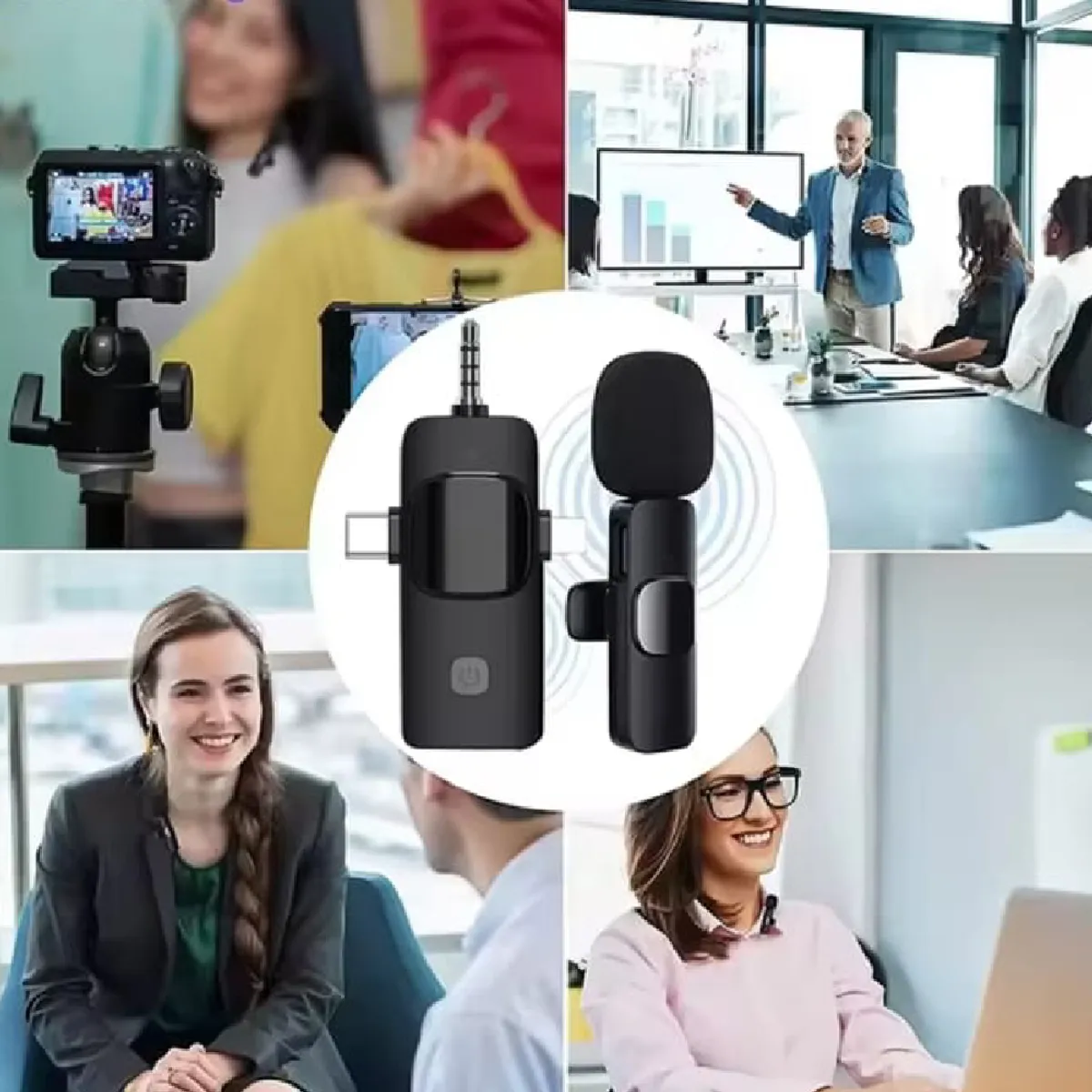 GENERICO - Micrófono Solapero Doble K15 Tipo C Lightning y Auxiliar