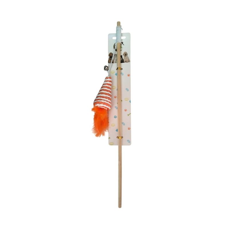 GENERICO - Juguete caña de pescar para gatos con cono rascador naranja