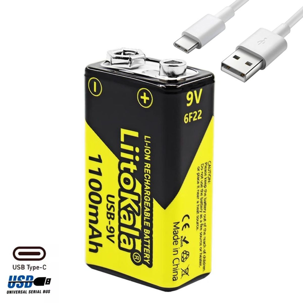 OEM - Pila 9V Usb C Bateria Litio Recargable 1100mAh