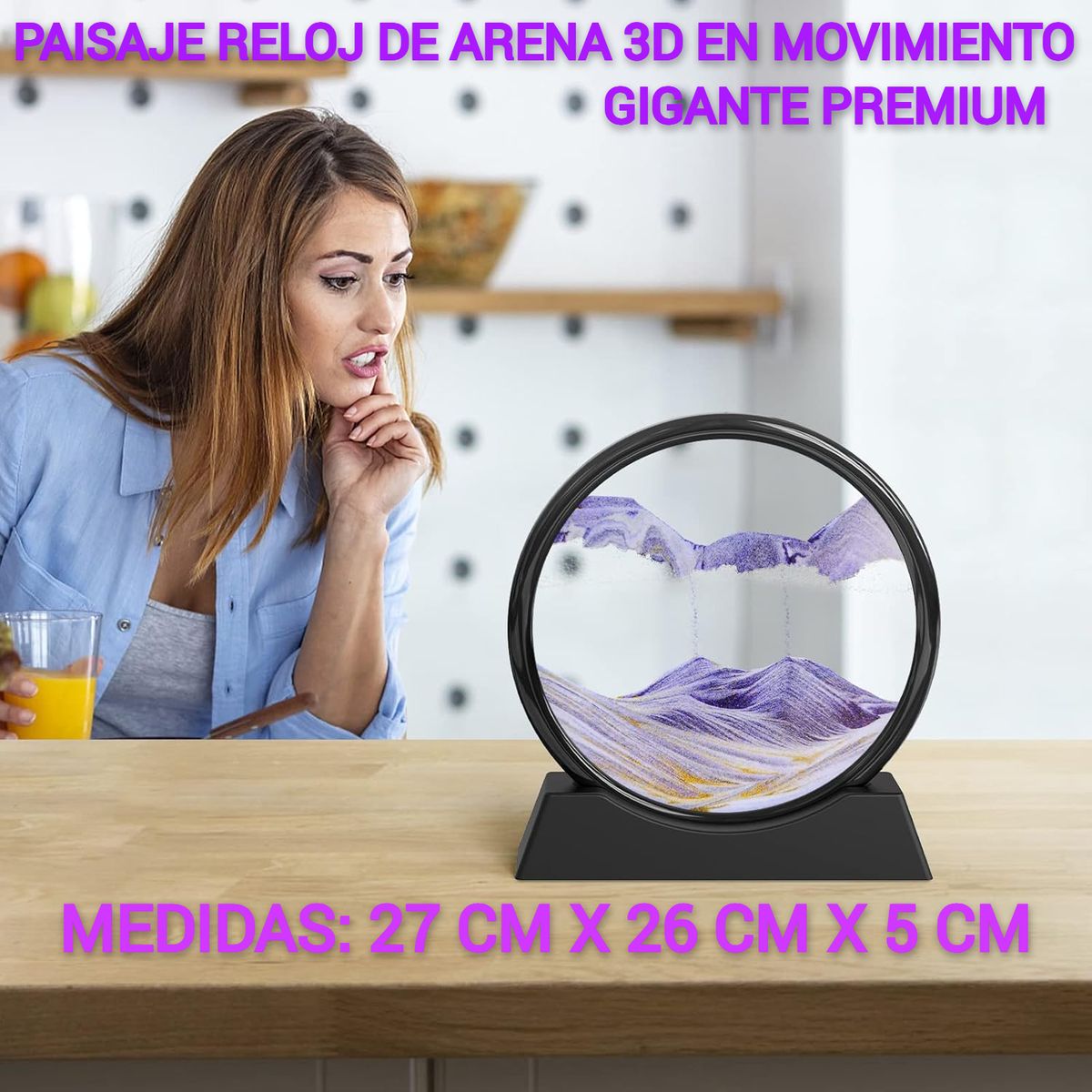 GENERICO - ADORNO TIPO RELOJ ARENA 3D MOVIMIENTO EXTRA PREMIUM MORADO