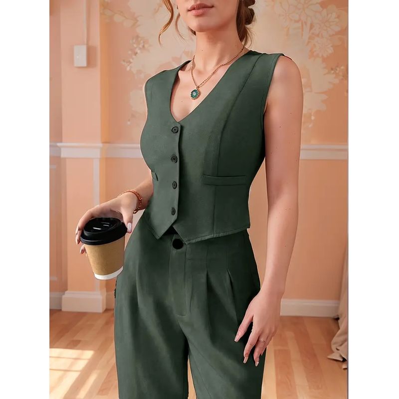 SIN ETIQUETAS - CONJUNTO DE DOS PIEZAS CON CHALECO SIN MANGAS VERDE