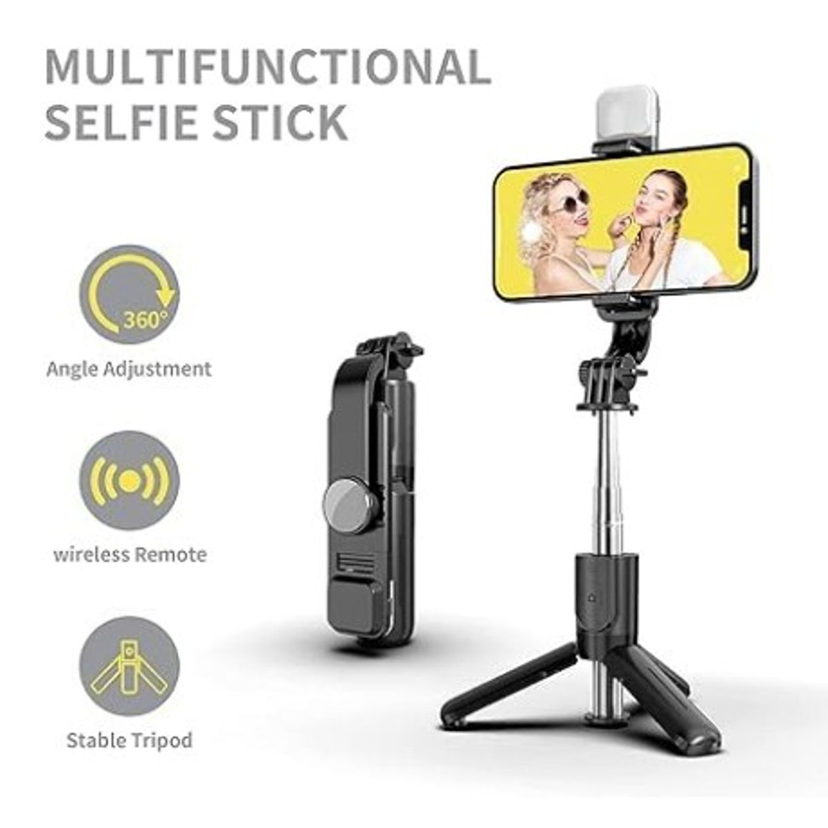 GENERICO - PALO SELFIE BLUETOOTH R1S 3 EN 1, CONTROL REMOTO, LUZ Y TRÍPODE