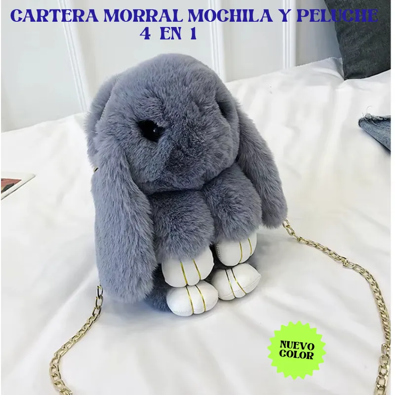 GENERICO - BOLSO MORRAL MOCHILA CARTERA PELUCHE HIPOALERGÉNICO DE CONEJO 3 EN 1