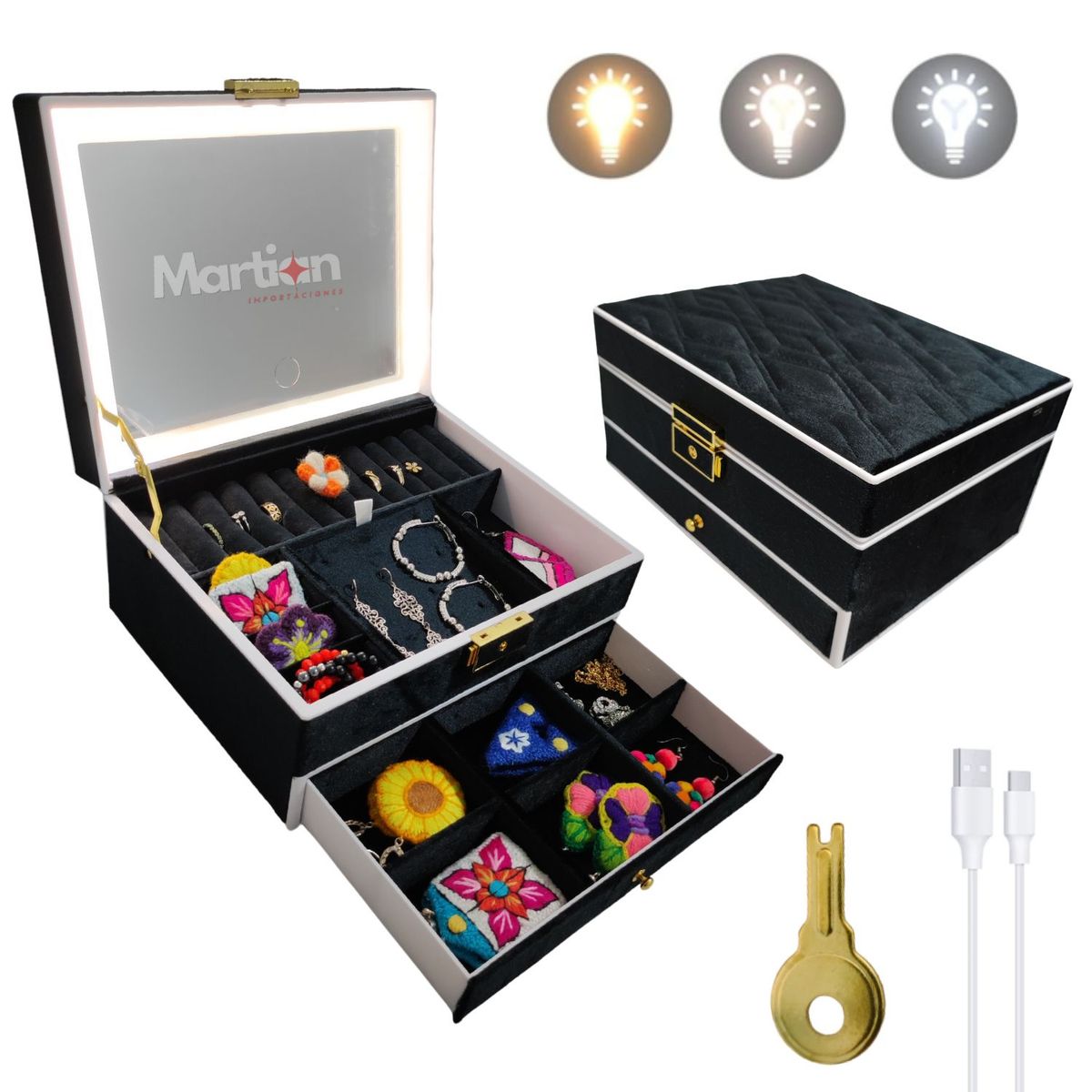 GENERICO - Joyero organizador con Espejo Led Negro