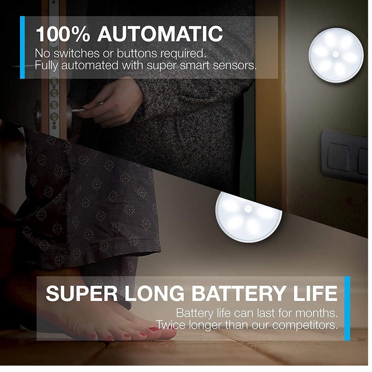 GENERICO - Luces con Sensor de Movimiento Recargable por USB Con Imán 6 PCS