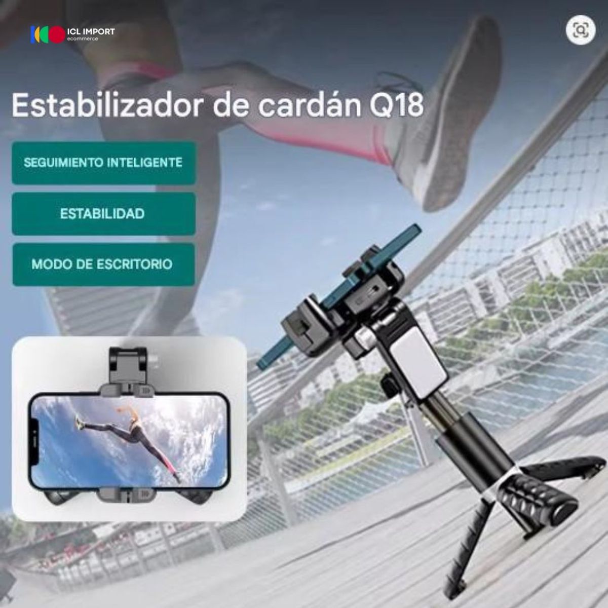OEM - ESTABILIZADOR CARDÁN DE MANO Q18 ROTACIÓN 360° SELFIESTICK TRÍPODE