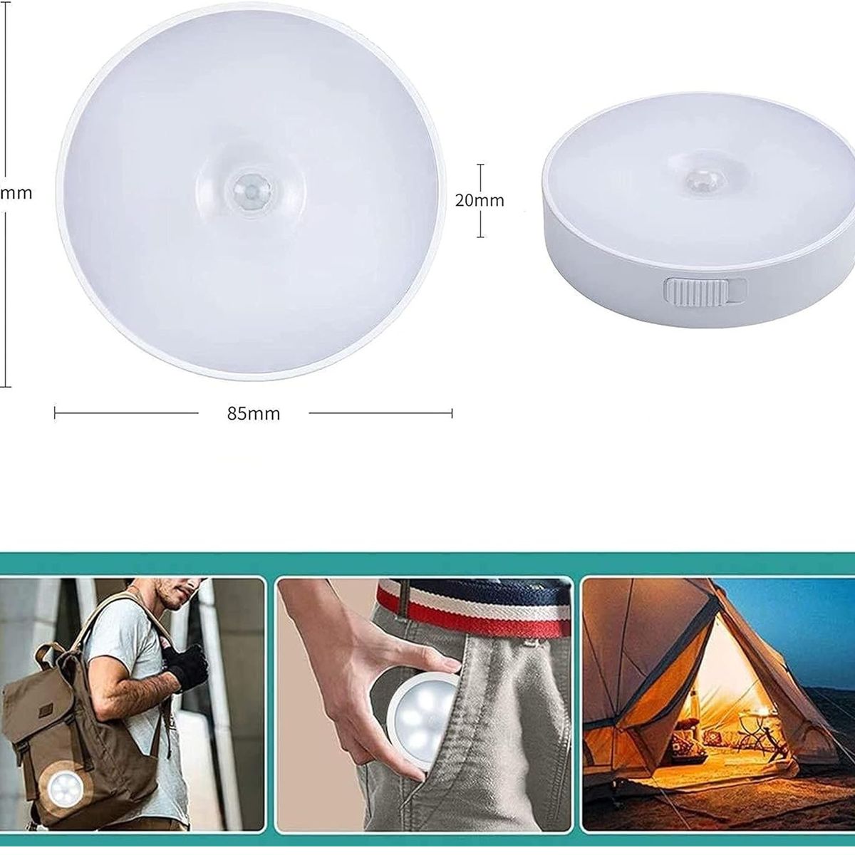 GENERICO - Luces con Sensor de Movimiento Recargable por USB Con Imán 3PCS