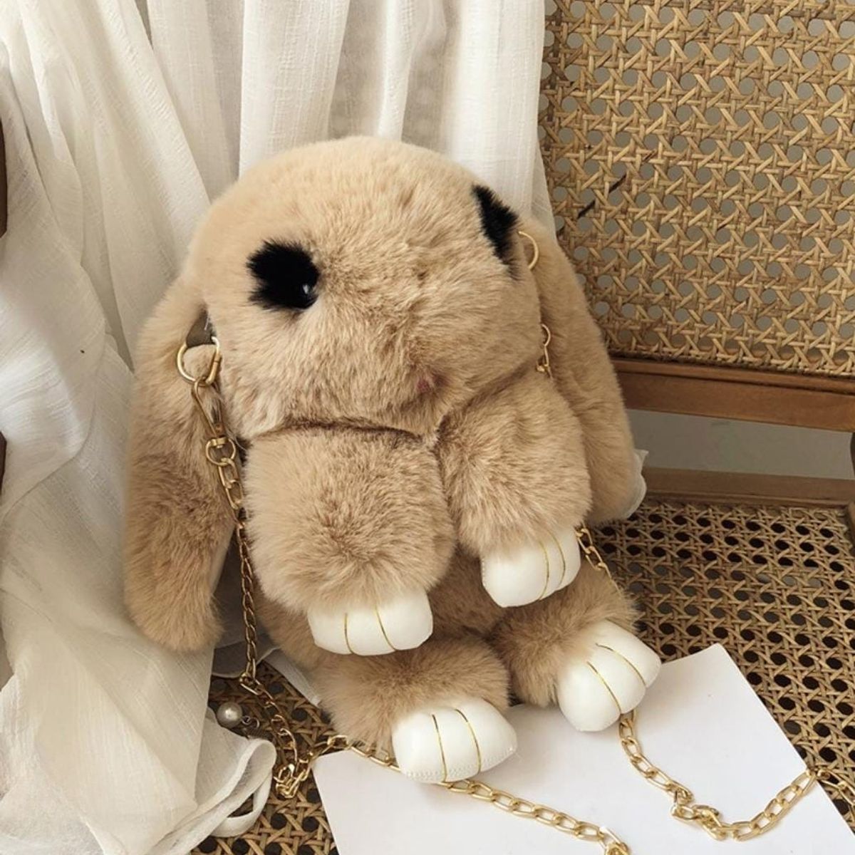 GENERICO - MORRAL BOLSO MOCHILA CARTERA PELUCHE HIPOALERGÉNICO DE CONEJO 5 EN 1