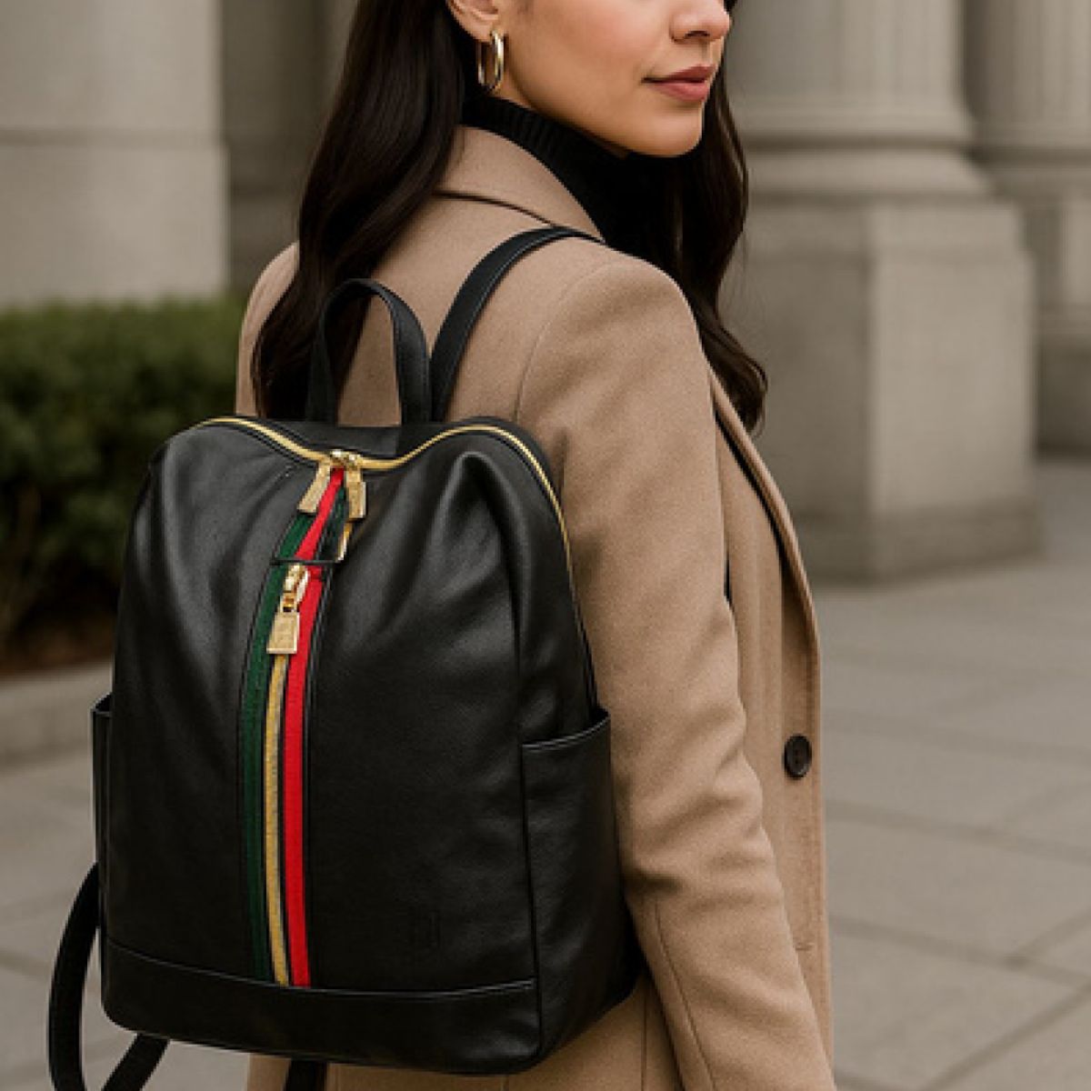 GENERICO - MOCHILA BOLSO NEGRO LIVIANO SEMI BLANDO DE CUERO PU