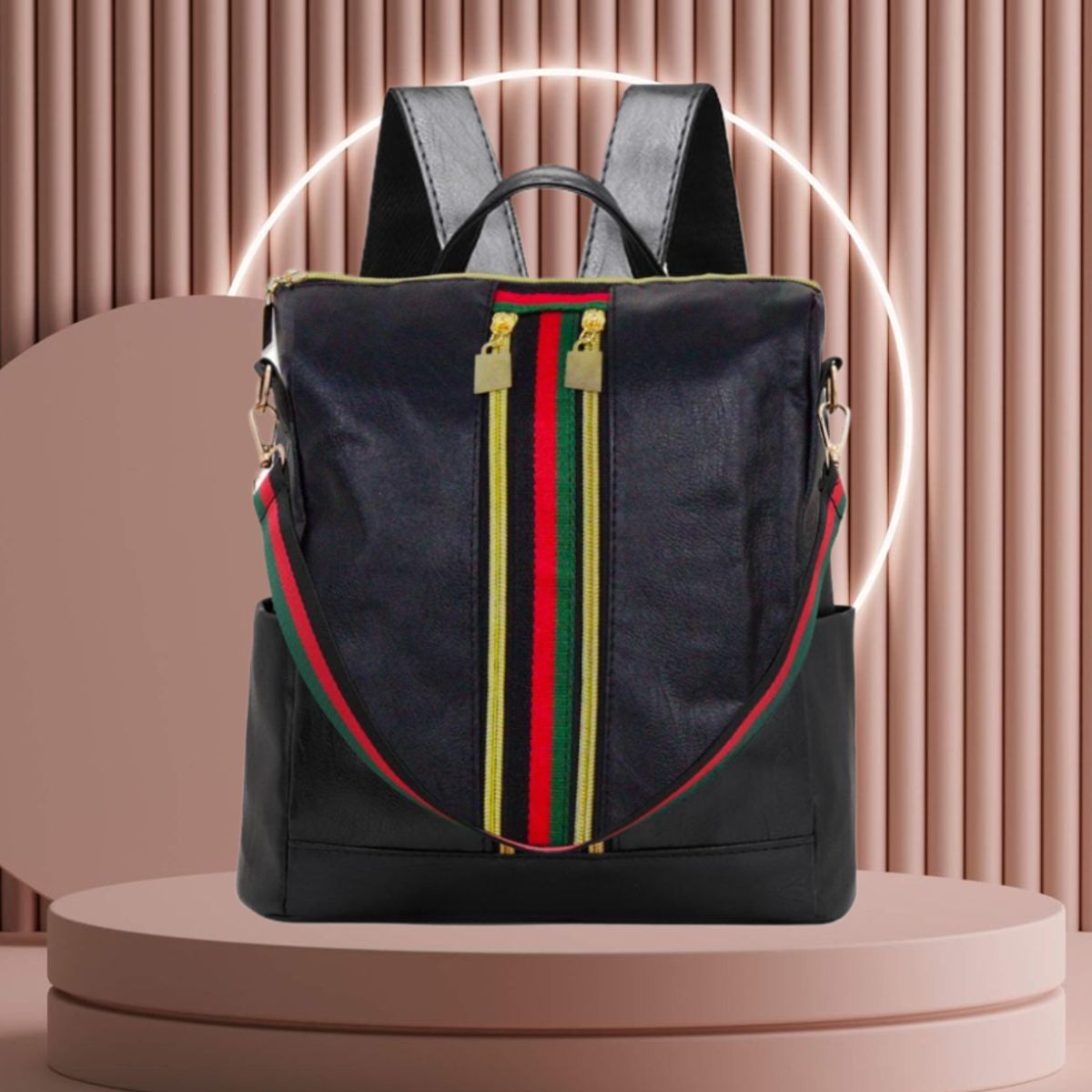 GENERICO - MOCHILA BOLSO NEGRO LIVIANO SEMI BLANDO DE CUERO PU