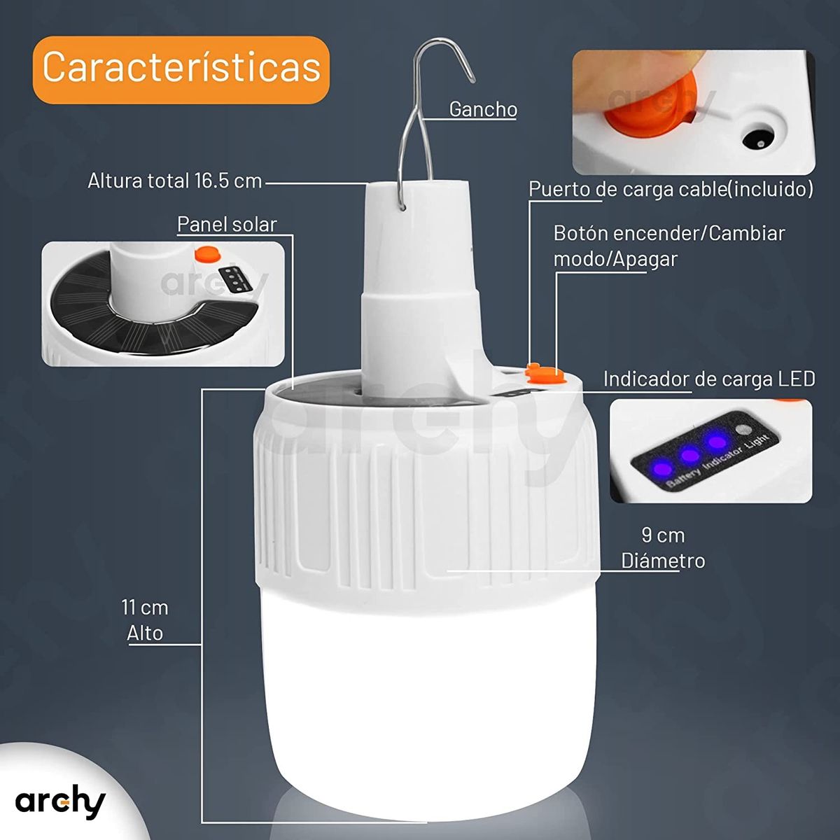 GENERICO - Foco Lampara Led Portatil Recargable Emergencia Solar 50W
