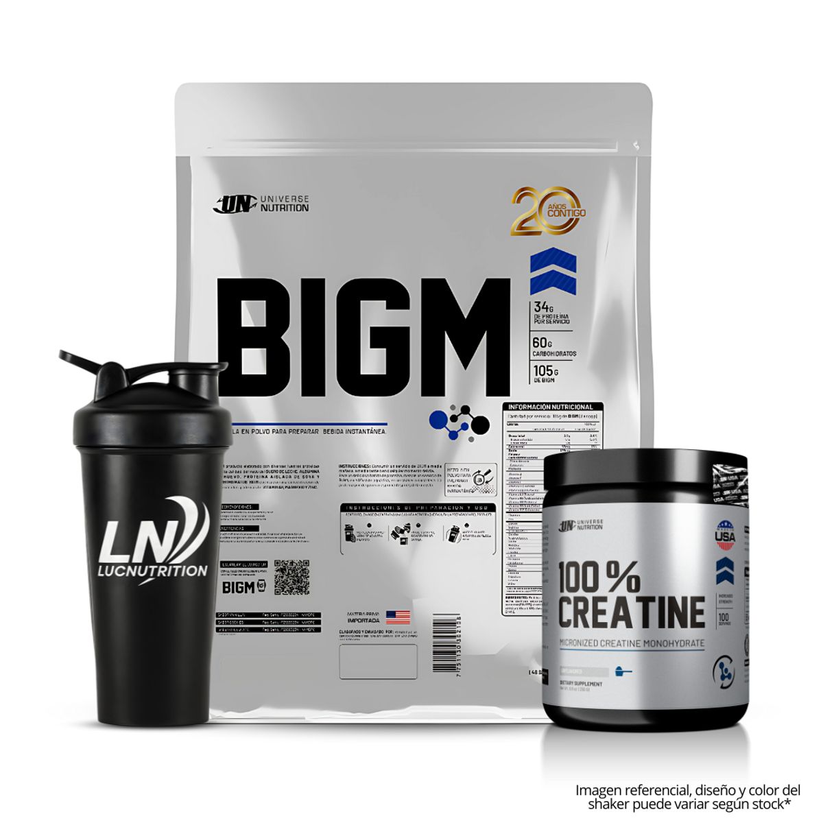 UNIVERSE NUTRITION - Bigm 3 kg Ganador de Peso - Cookie and cream + Creatina universe nutrition 250 g + Shaker
