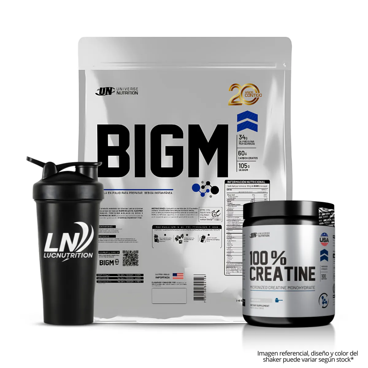 UNIVERSE NUTRITION - Bigm 3 kg Ganador de Peso - Cookie and cream + Creatina universe nutrition 250 g + Shaker