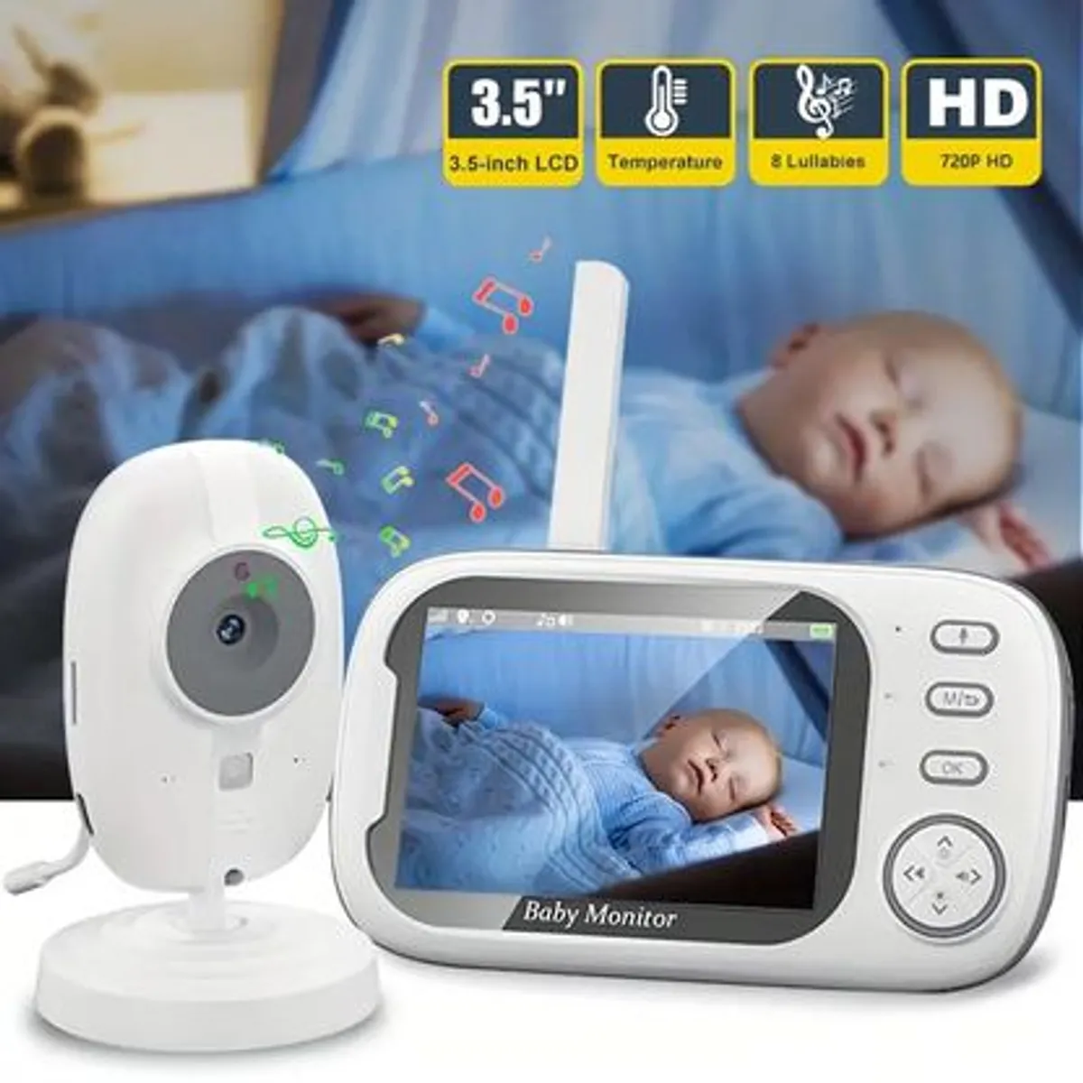 GENERICO - CAMARA VIDEO MONITOR 3.5 " PARA BEBÉS HD SENSOR DE LLANTO