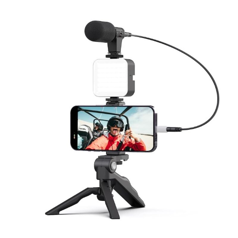 OEM - KIT PARA VLOGGING TRIPODE CON LUZ LED Y MICROFONO