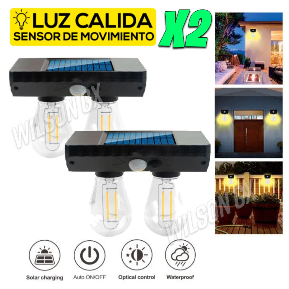 GENERICO - Combo 2 Luz Led Solar Doble Foco 2 en 1 Kit Lampara Reflector