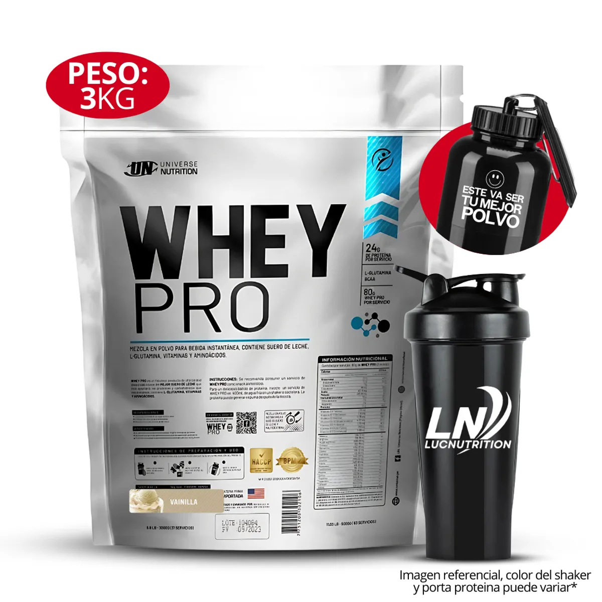 UNIVERSE NUTRITION - Proteina Whey Pro 3 kg Sabor vainilla + Shaker + portaproteina
