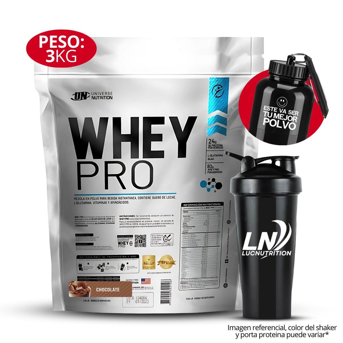 UNIVERSE NUTRITION - Proteina Whey Pro 3 kg Sabor chocolate + Shaker + portaproteina
