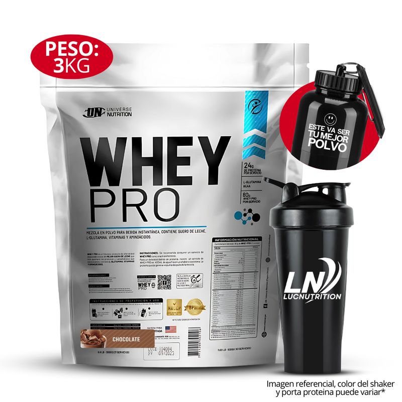 UNIVERSE NUTRITION - Proteina Whey Pro 3 kg Sabor chocolate + Shaker + portaproteina
