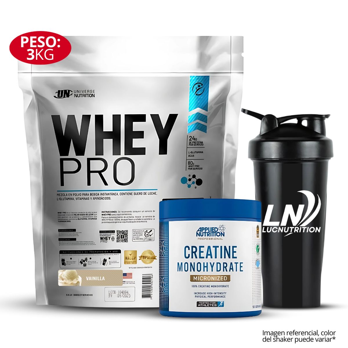 UNIVERSE NUTRITION - Whey Pro 3 kg Sabor Vainilla+ creatina applied nutrition 250 gr shaker