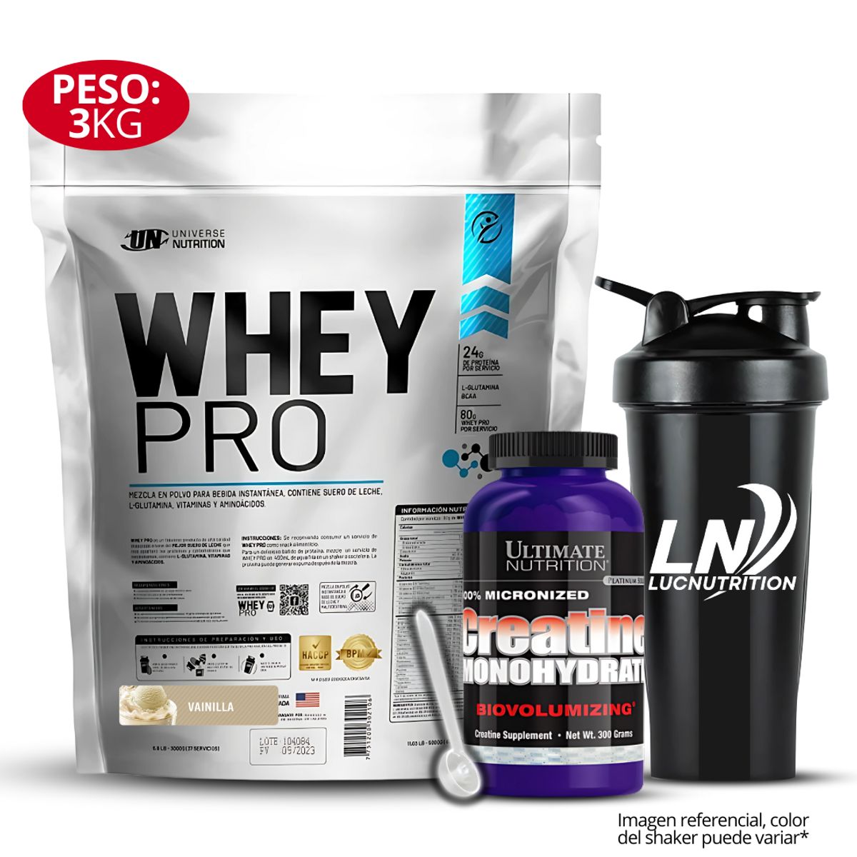 UNIVERSE NUTRITION - Whey Pro 3 kg Sabor vainilla + creatina ultimate 300 gr shaker + scoop