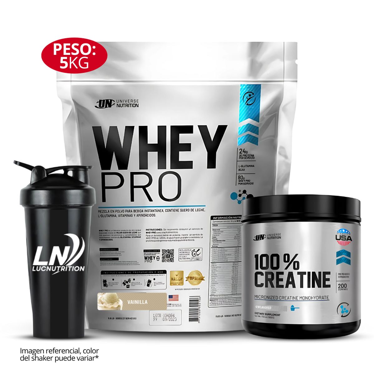UNIVERSE NUTRITION - Whey Pro 5 kg vainilla + Creatina universe nutrition 500 g + shaker