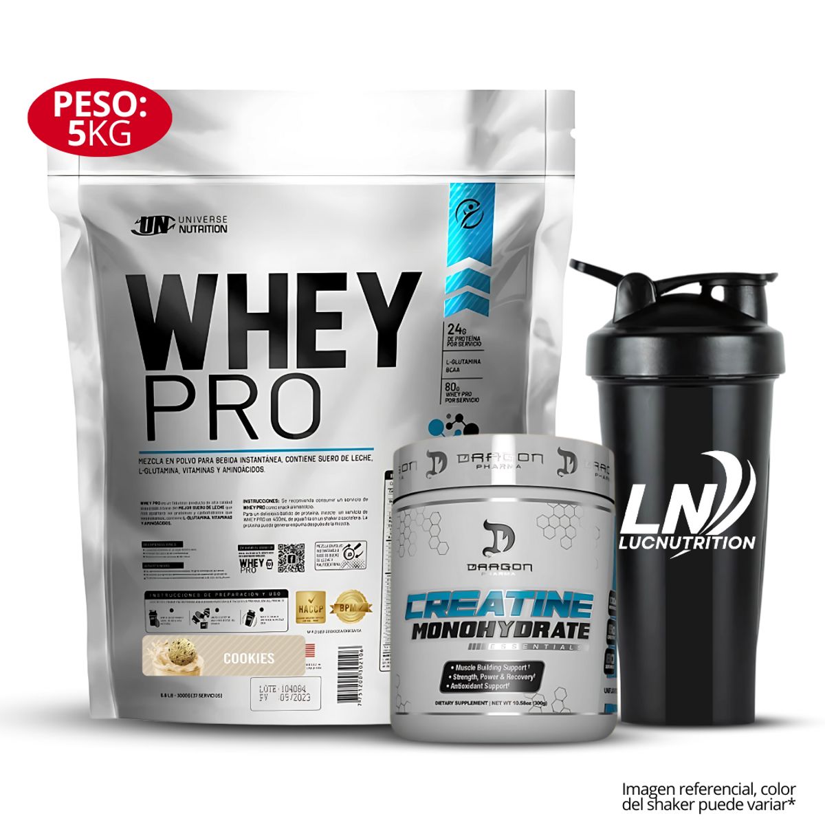 UNIVERSE NUTRITION - Whey Pro 5 kg Proteina Whey - cookie + Creatina dragon pharma 300 gr + shaker